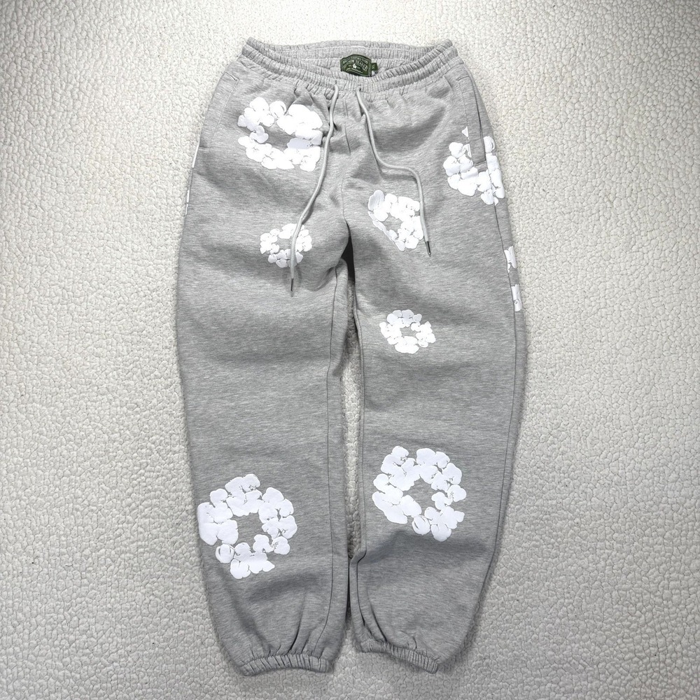 Streetwear Cotton Wreath Sweatpants Mens XL Gray Graphic Joggers Hype Loungewear